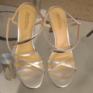 Silver Strappy Heels with Cylindrical Heel